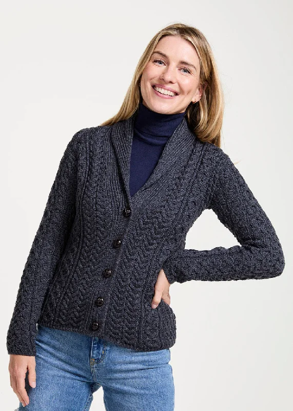 Shawl Collar Aran Cardigan | Charcoal