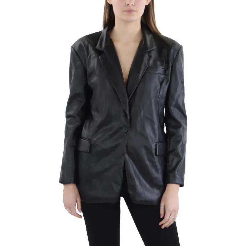 [BLANKNYC] Womens Faux Leather Oversized One-Button BlazerBlazercharity