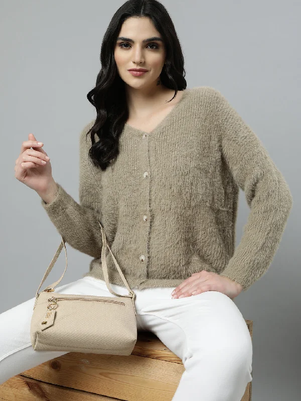 Women Solid Beige Cardigan