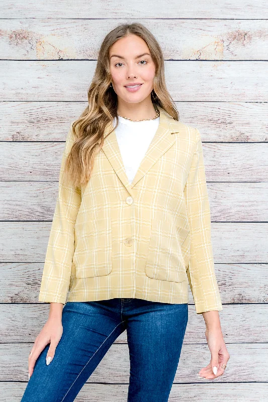 Oversized 2 Front Buttons Plaid Printed Blazer With 2 Front Pockets (DSJ104)Blazerplatform