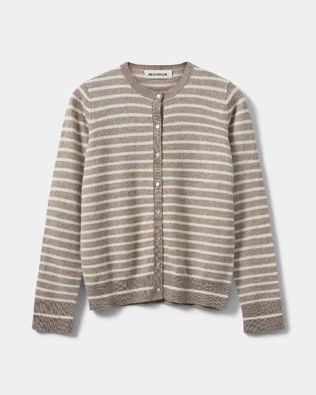 CISSESW STRIPE CARDIGAN - Light Brown Striped