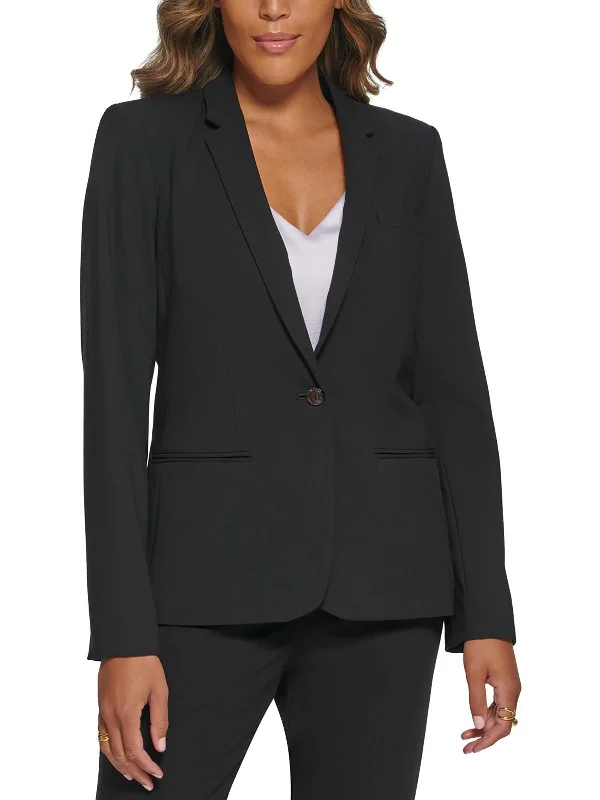 Womens Solid Polyester One-Button BlazerBlazercourt