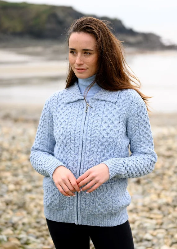 Aran Full Zip Cardigan | Sky Blue