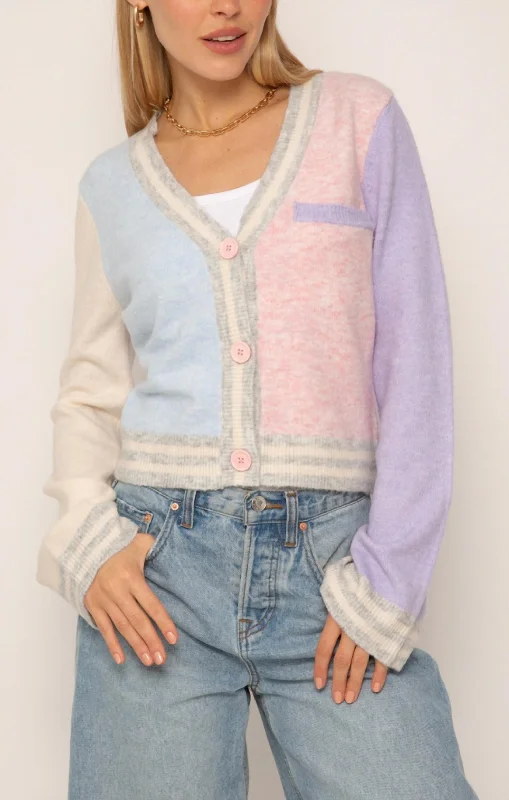 Maia Varsity Colorblock Cardigan In Multi Color Pastel