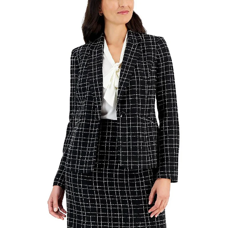 Kasper Womens Petites Plaid Office One-Button BlazerBlazercommunity