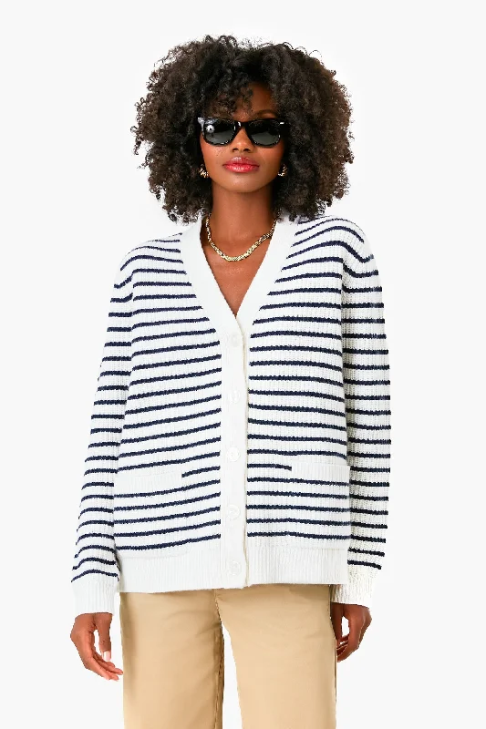 The Cream and Navy Monica Cardigan