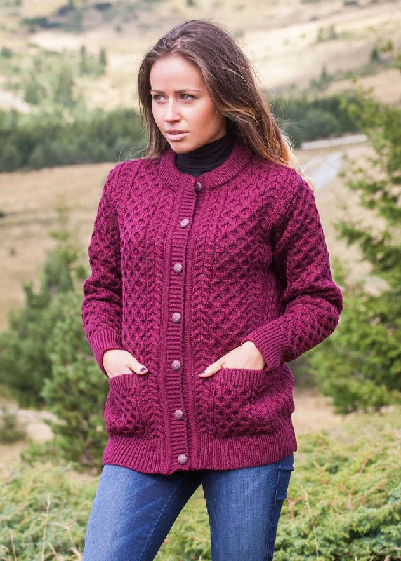 Aran Lumber Cardigan | Raspberry Marl