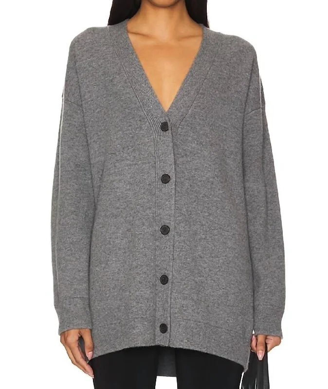 Oversized Double Knit Cardigan In Heather Grey