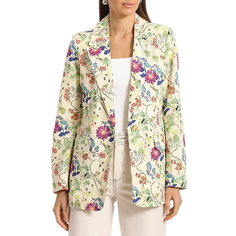 Bagatelle Womens Linen Blend Floral Blend One-Button BlazerBlazercustom