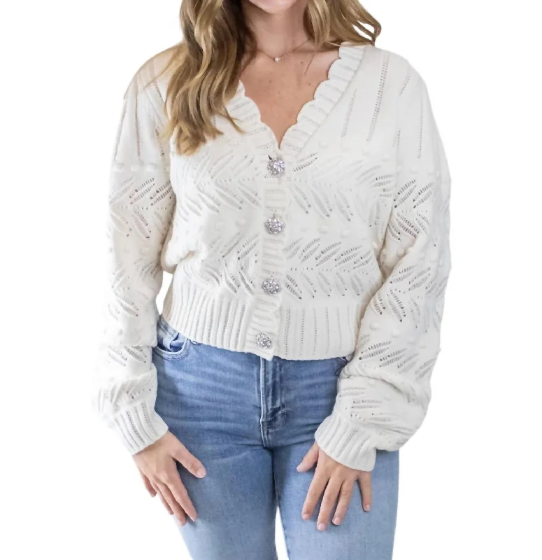 Mimi Scalloped Cardigan In Cream