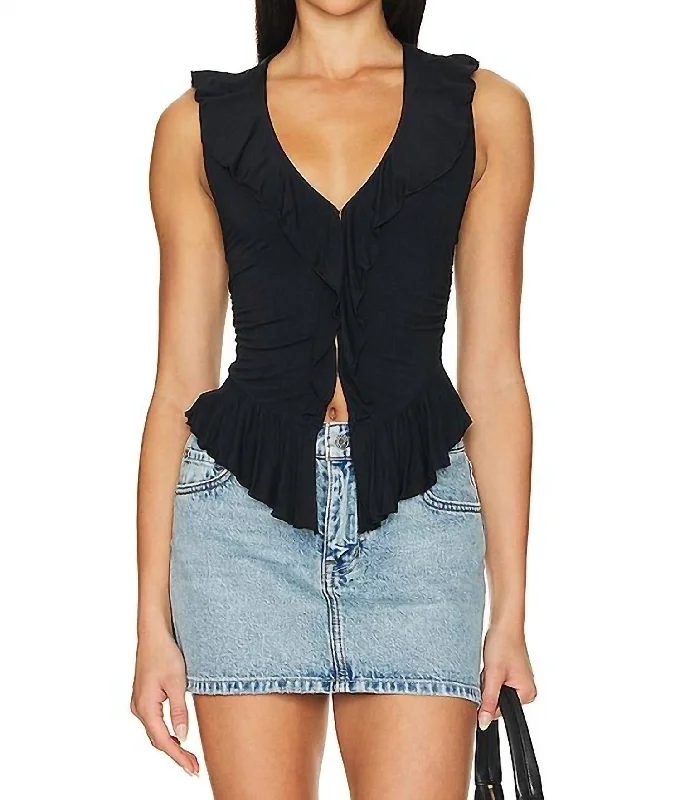 Ruffle Me Away Tank In Black