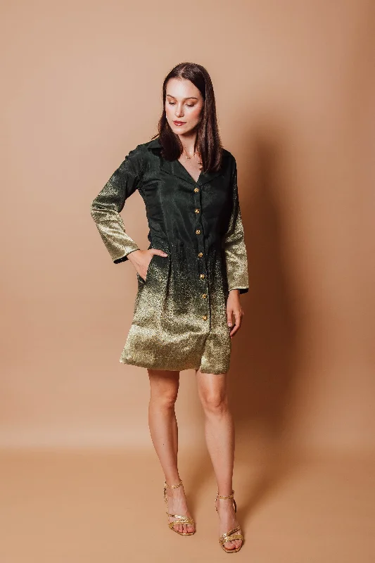 Ramona Green Blazer Dress with Jacquard SilkBlazervictory