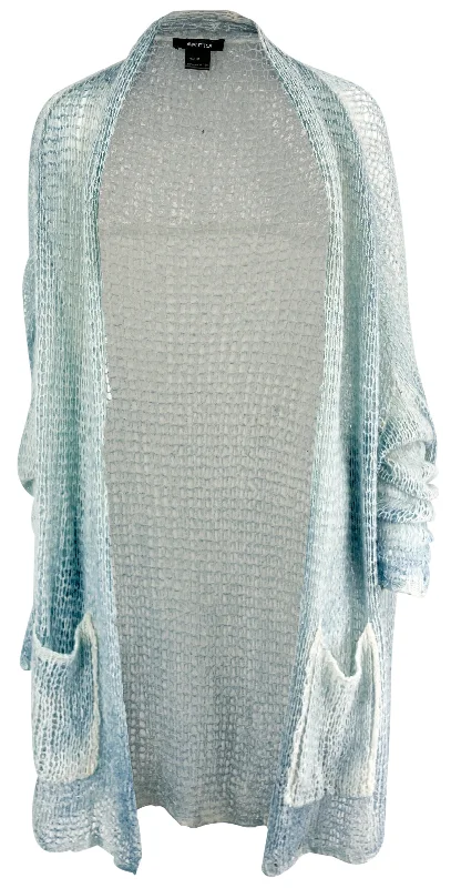 Avant Toi Lace Effect Cardigan in Light Blue/White