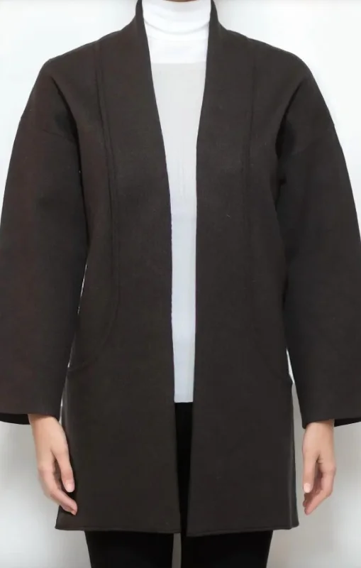 Long Open Front Cardigan In Black