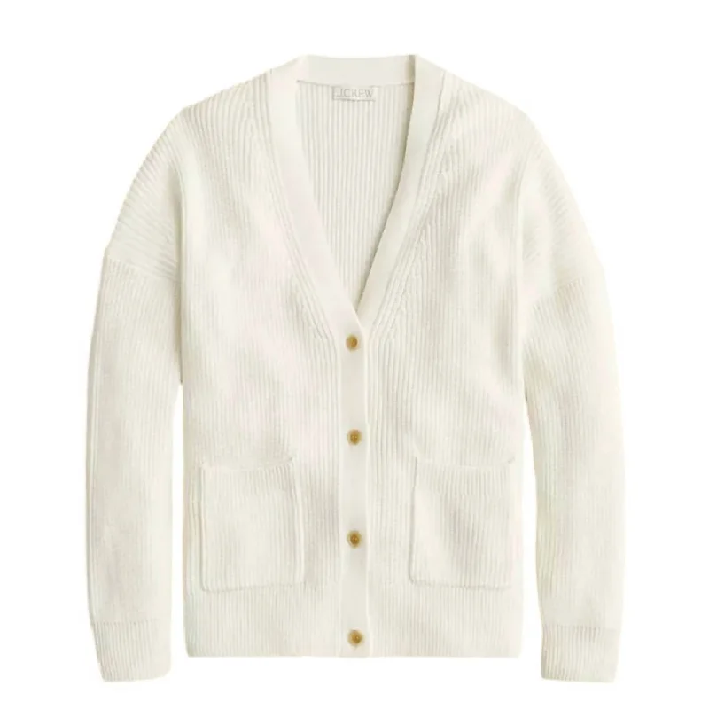 Women's V Neck Cashmere Blend Cardigan Sweater In Ivory