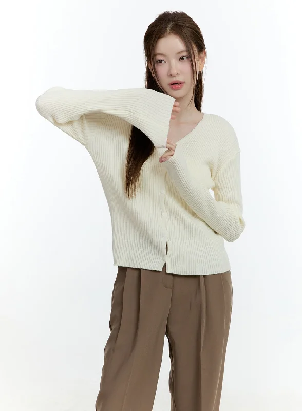 Basic Ribbed V-Neck Cardigan CF503