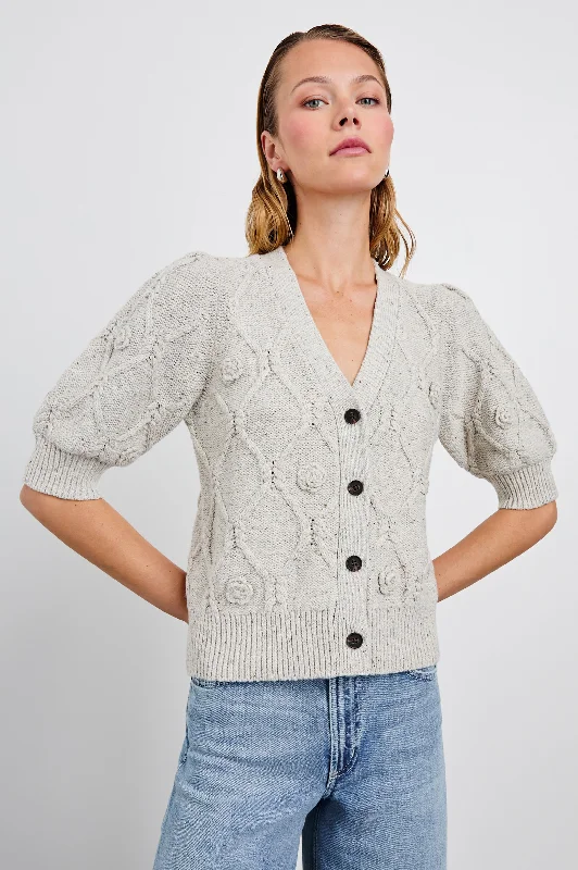 ISLA CARDIGAN - GREY WITH CROCHET DAISIES