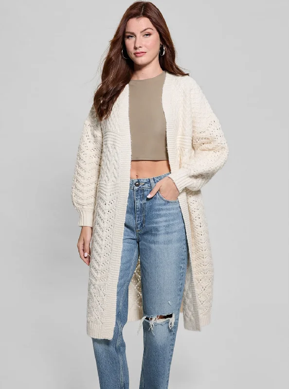 White Valeria Midi Knit Cardigan