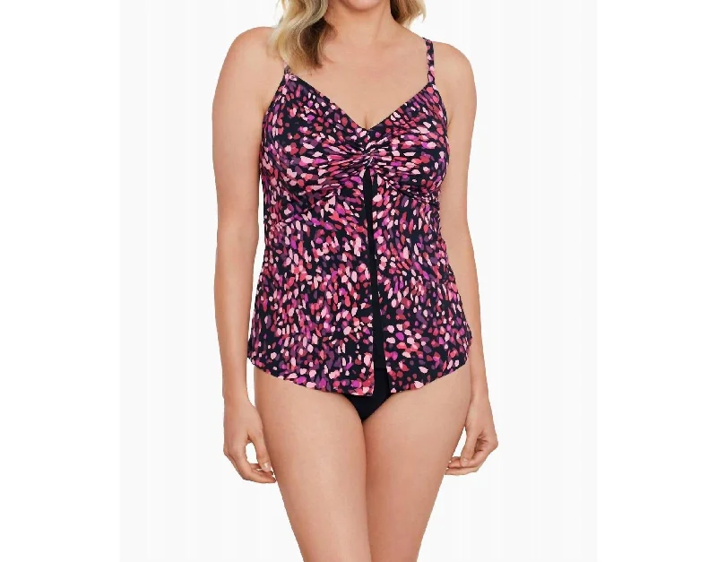 Abstract Dot Knotted Flyaway Tankini In Black/multi