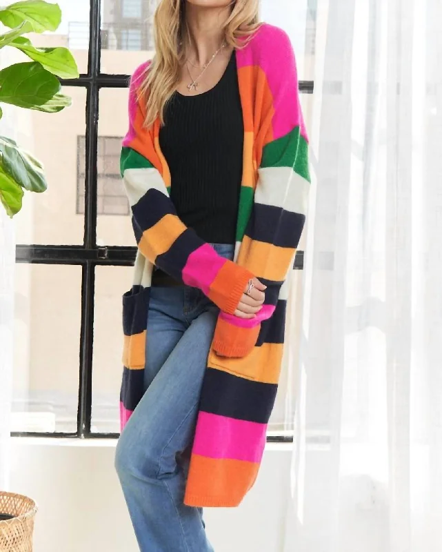 Multi Color Cardigan In Fuschia Pink,orange