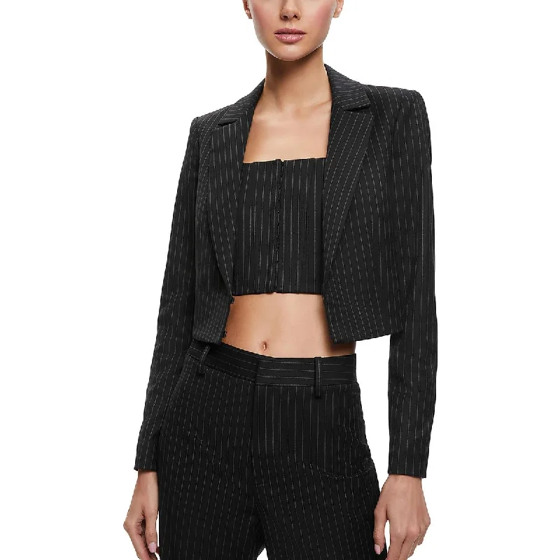 Alice and Olivia Womens Pinstripe Cropped Two-Button BlazerBlazerhistory