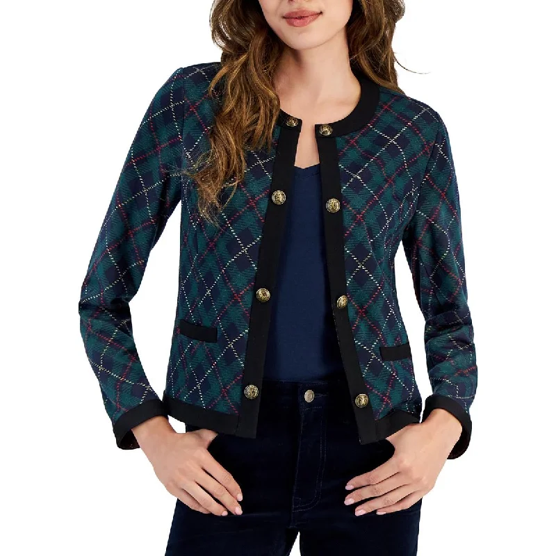 Womens Plaid Polyester Open-Front BlazerBlazerapp