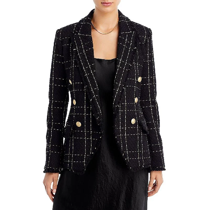 L'Agence Womens Kenzie Plaid Tweed One-Button BlazerBlazerpattern