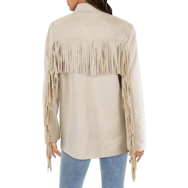 Show Me Your Mumu Womens Fringe Faux Suede Two-Button BlazerBlazersecurity