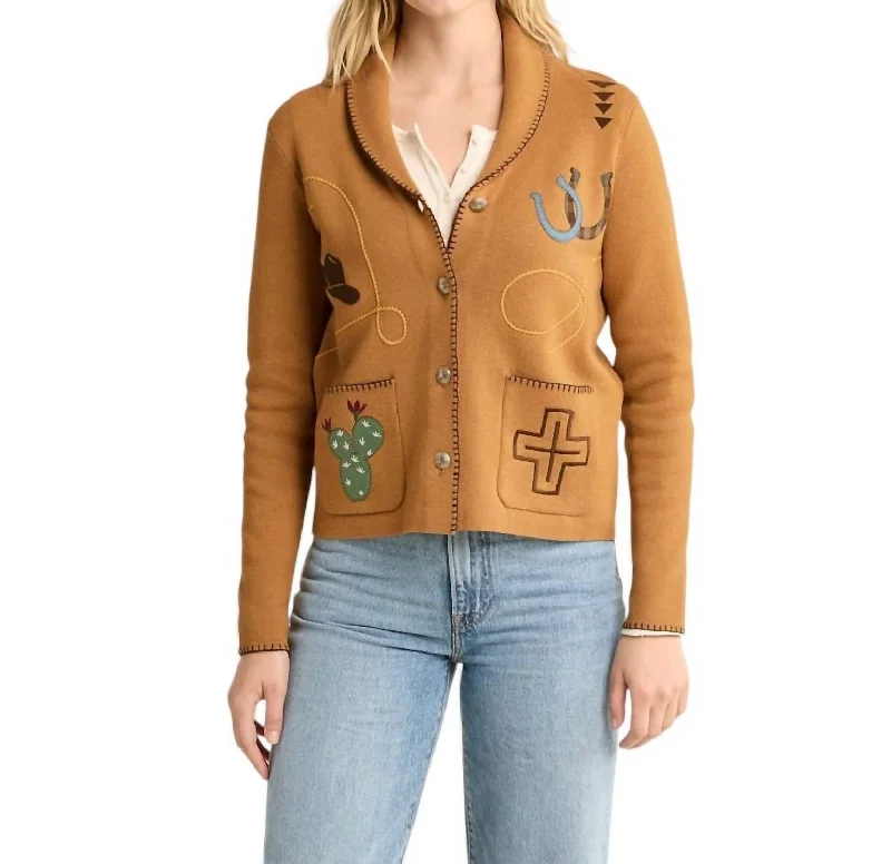 Western Cardigan In Buckskin Brown