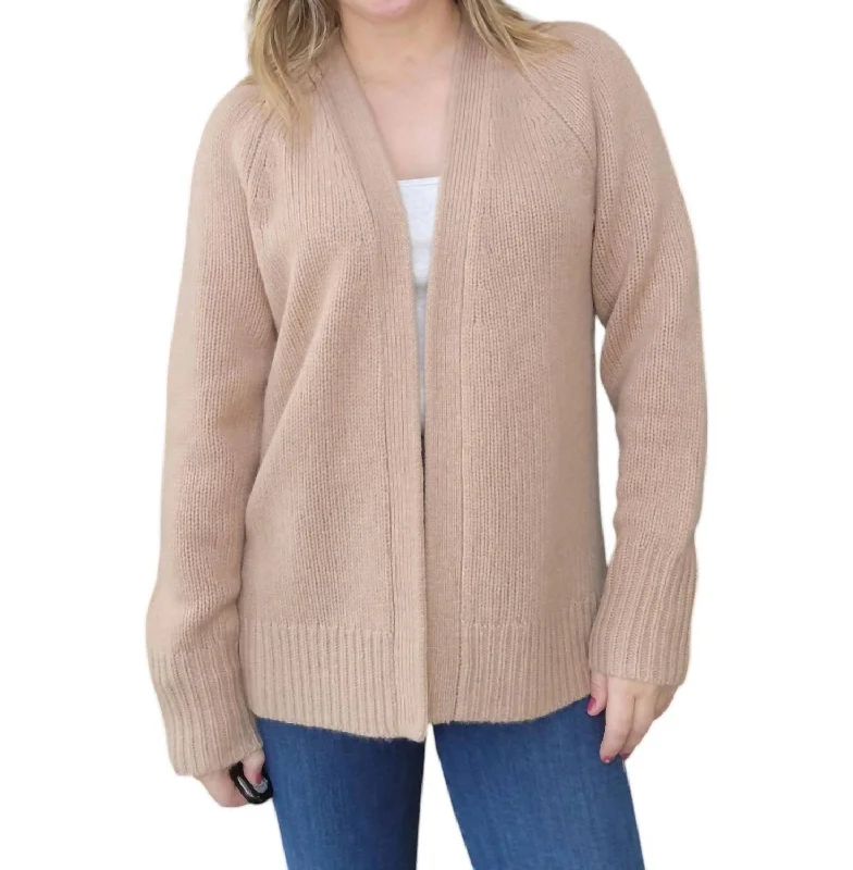 Cashmere Featherweight Cardigan In True Camel