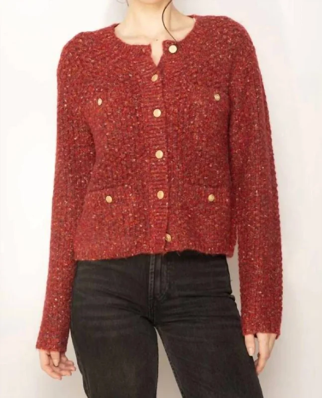 Raya Chanel Cardigan In Speckled Red