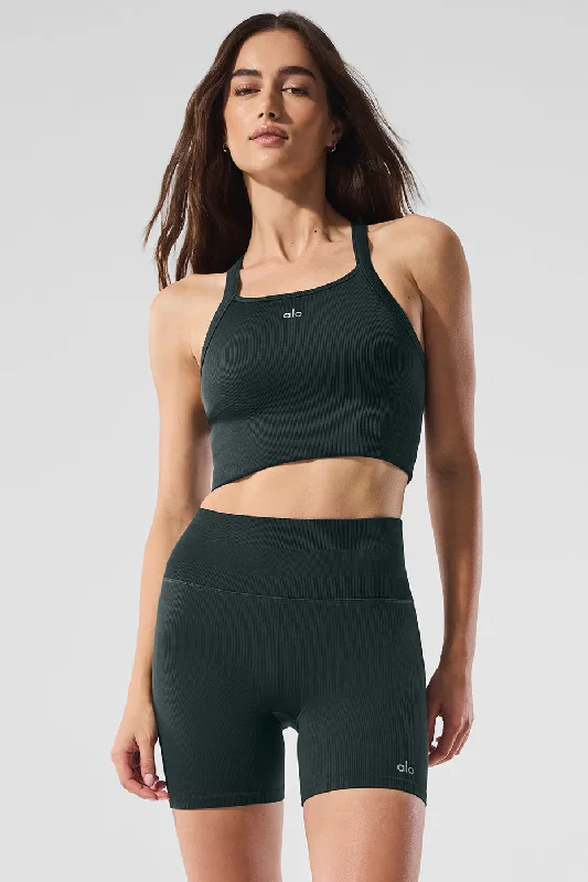 Seamless Ribbed Favorite Bra Tank - Charcoal Green