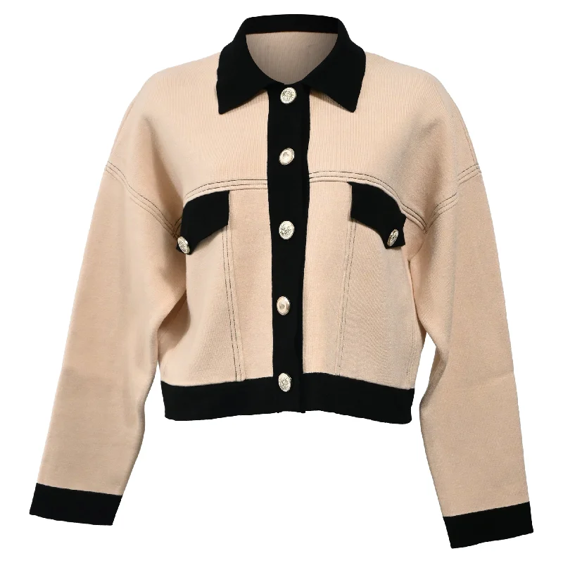 Sandro Two Tone Cardigan in Cream Viscose