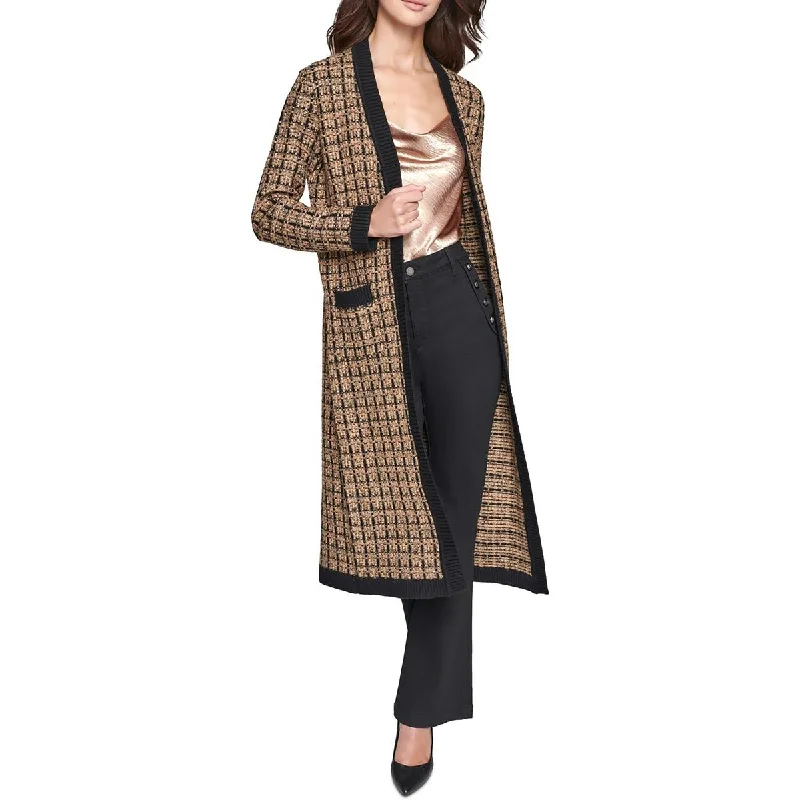 Womens Metallic Tweed Cardigan Sweater