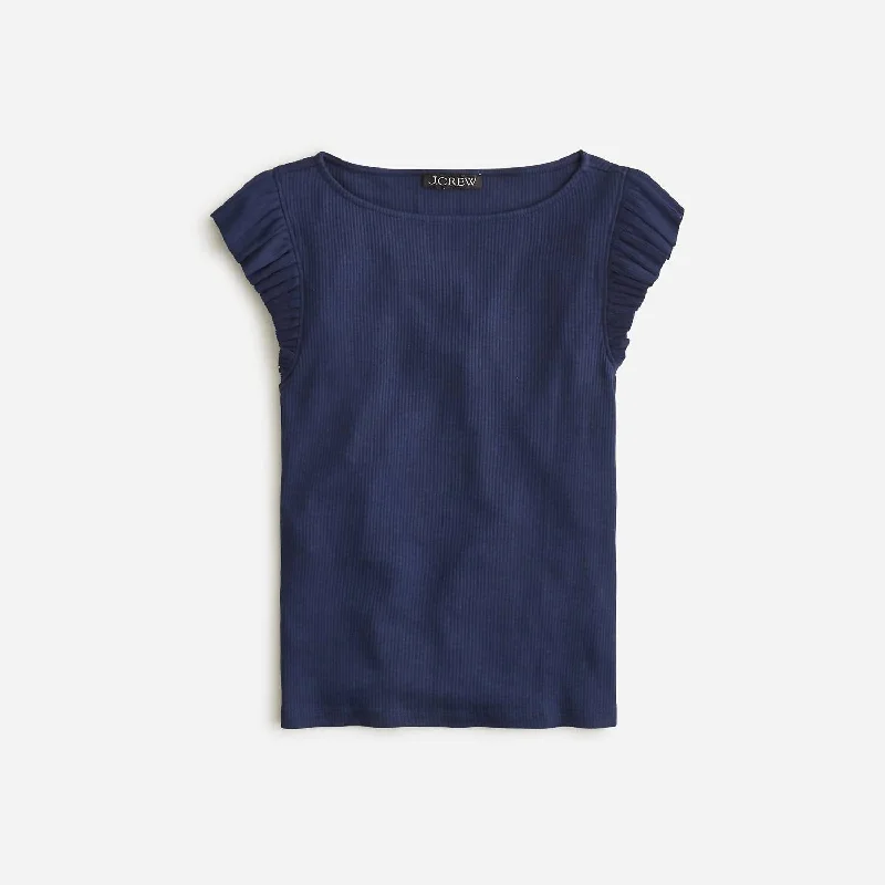 Vintage Rib Ruffle Boatneck Tank Top In Navy