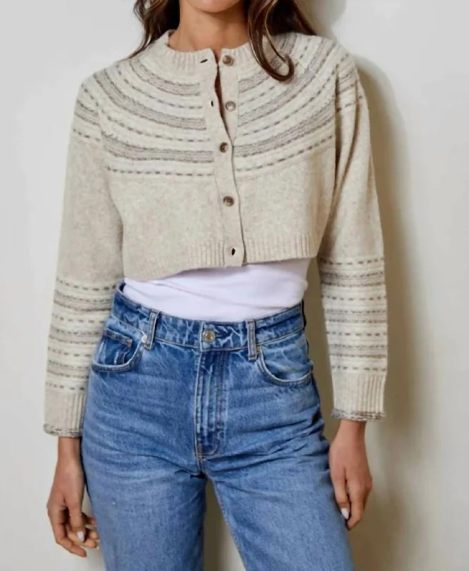 Neutral Stripe Cropped Cardigan In Grey Melange