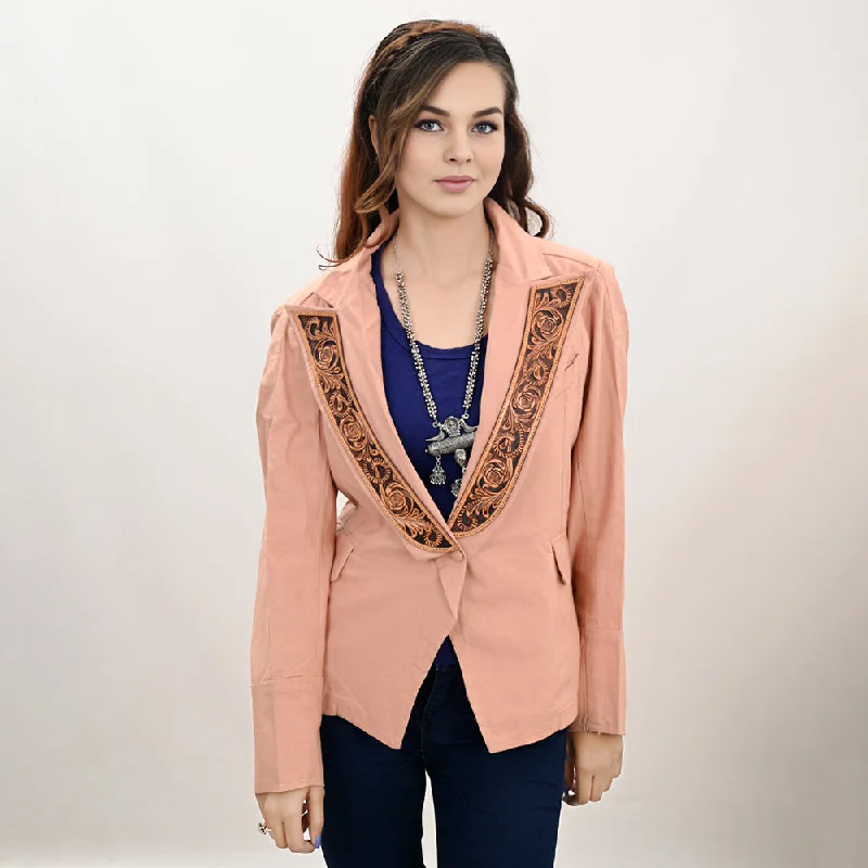 ADBZ037 Genuine leather Hand tooled hand carved Women Blazer dress jacket ladies GirlBlazerAI