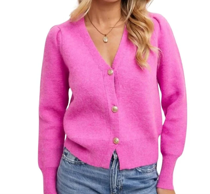 Button Up Knit Cardigan In Pink