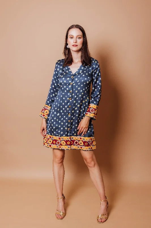 Kisha Blue Blazer Dress with Hand EmbroideryBlazerplayoff