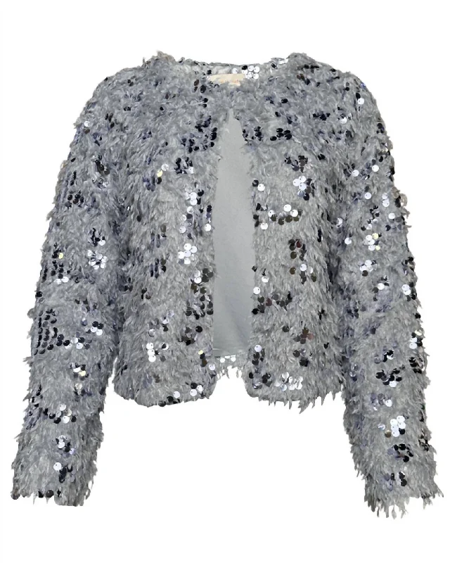 Women's Feathered Sequin Cardigan In Silver