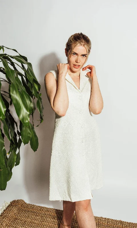 Aviana White Blazer Dress with Self-Thread EmbroideryBlazerfanbase