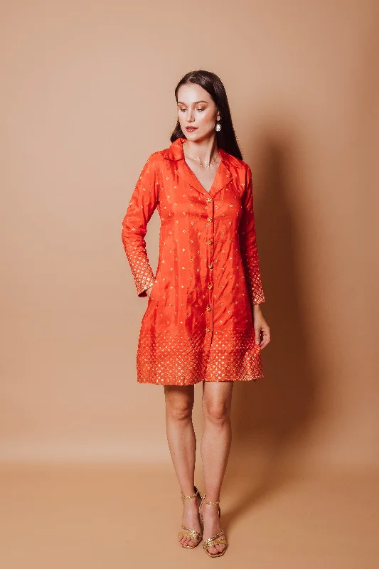 Samara Orange Blazer Dress with Jacquard SilkBlazerpride