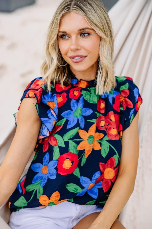 Layered ShirtsA True Beauty Navy Blue Floral Blouse