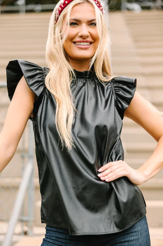 Peplum ShirtsAll About It Black Faux Leather Blouse