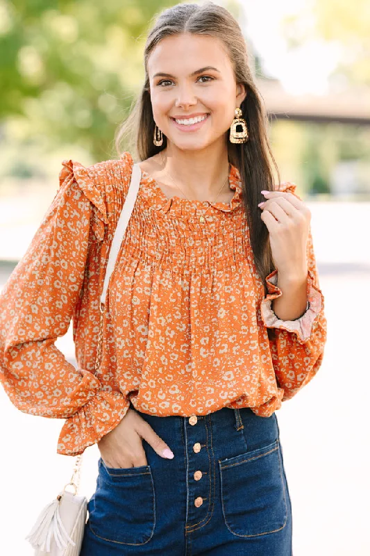 Lounge ShirtsAll About You Rust Orange Floral Blouse