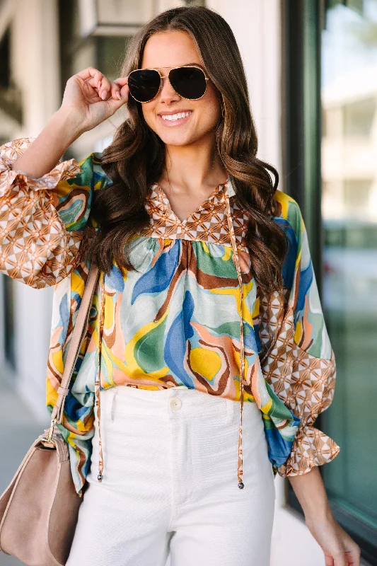 Denim ShirtsAll In A Day Brown Abstract Blouse