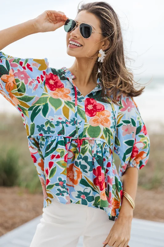 Fitted ShirtsAll On You Light Blue Floral Blouse