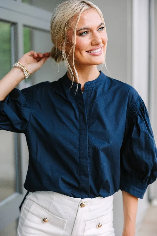 Linen ShirtsPinch: All That You Love Navy Blue Cotton Blouse