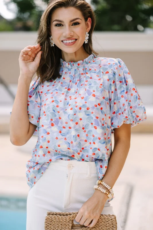 Ruffled ShirtsAll The Fun Light Blue Floral Blouse