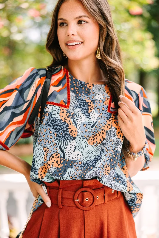 Cropped ShirtsAll The Reasons Blue Mixed Print Blouse